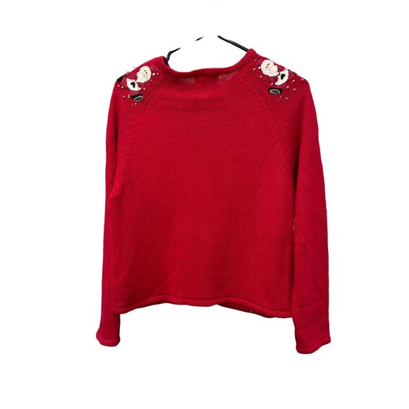 Heirloom Collectibles Christmas Sweater Red Santa Angel Beaded Zip Front Size 16 - Picture 2 of 8